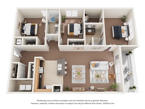 Floor plan for 3 beds, 2 baths, 1720 sqft